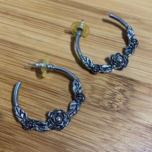 Silver Flower Hoop Earrings